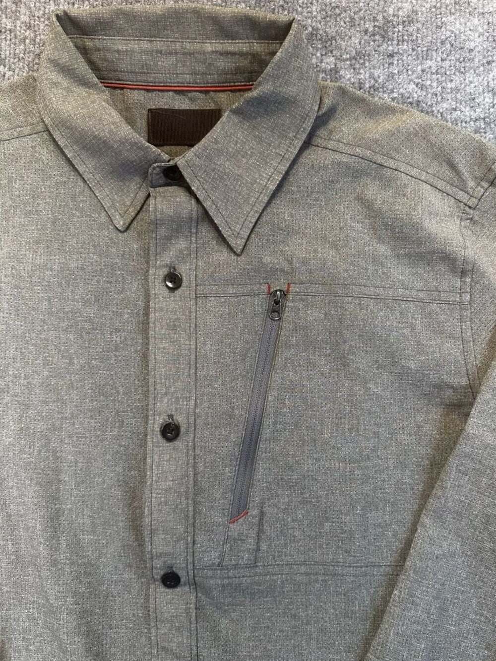Marmot Mens Long Sleeve Gray Performance Hiking Button Shirt Zipper Chest Pocket